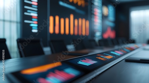 Wallpaper Mural Futuristic Conference Table with Data Visualization Torontodigital.ca