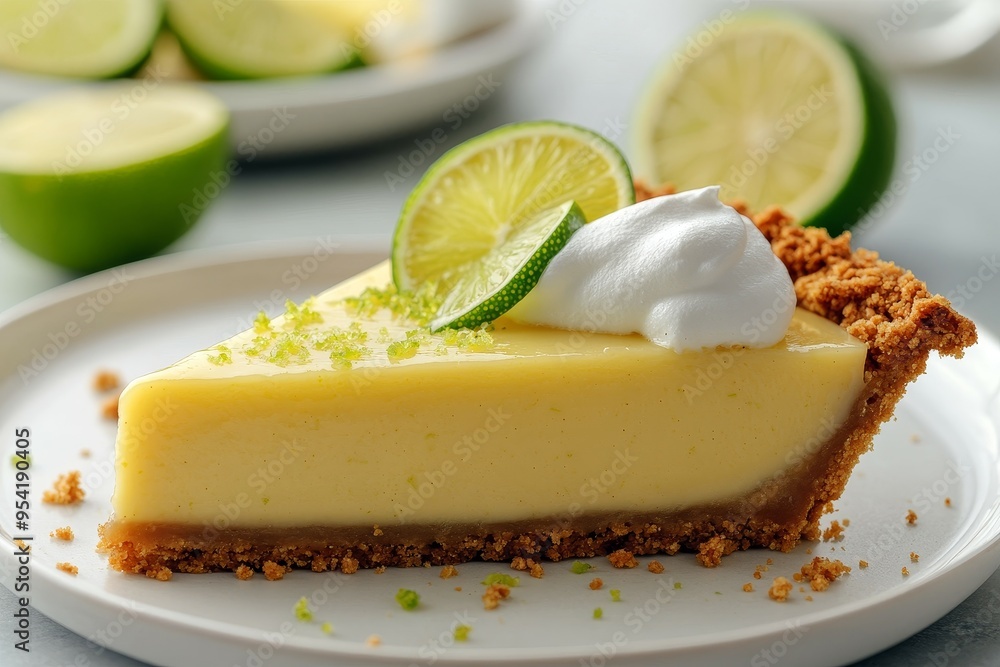 Slice of key lime pie with whipped cream Slice of key lime pie with whipped cream