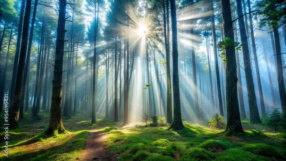 Mysterious fog envelops towering trees, casting an eerie gloom over the forest floor, illuminated only by faint, Mysterious fog envelops towering trees, casting an eerie gloom over the forest floor, illuminated only by faint,