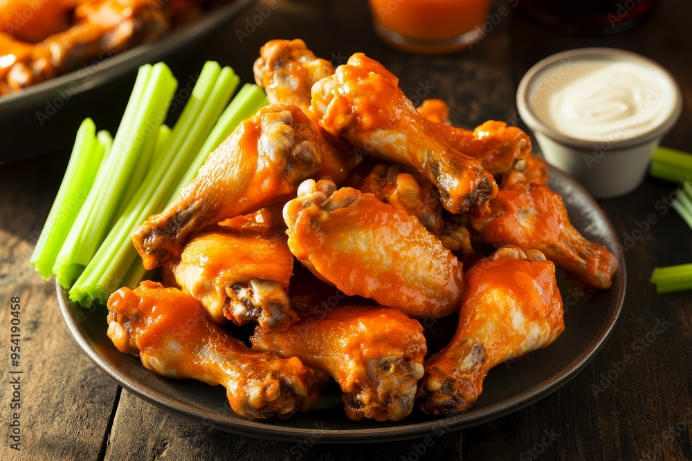 Buffalo chicken wings with celery and ranch Buffalo chicken wings with celery and ranch