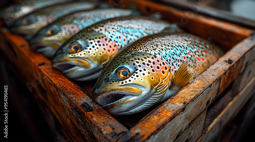 Close-up of fresh trout in ...