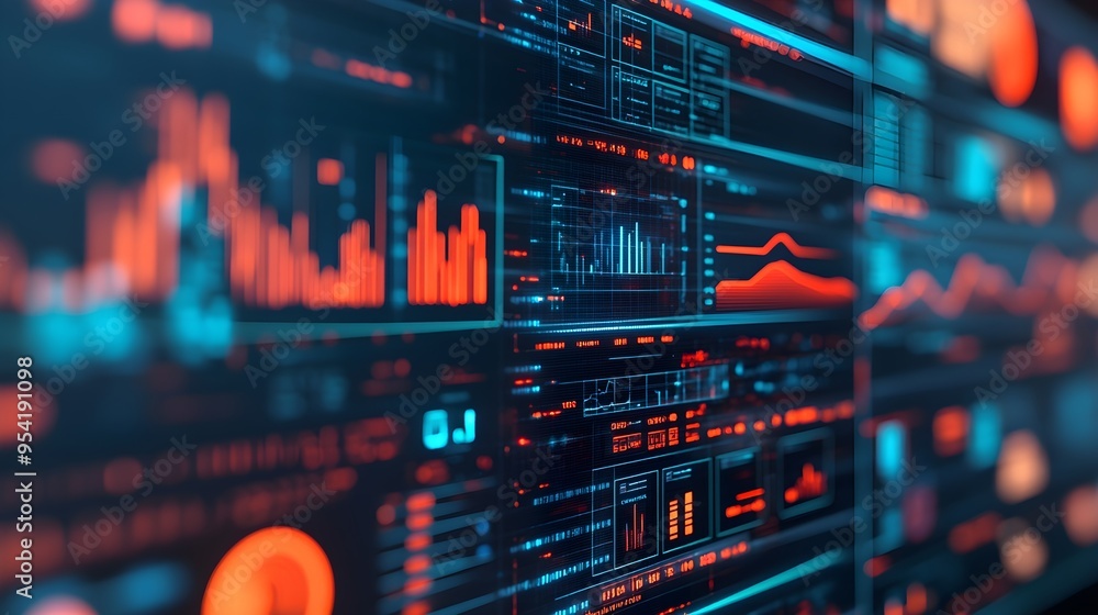 Futuristic Data Visualization with Red and Blue Graphs Futuristic Data Visualization with Red and Blue Graphs
