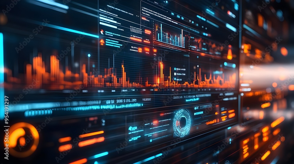 Futuristic Digital Interface with Data Analysis Graphics Futuristic Digital Interface with Data Analysis Graphics