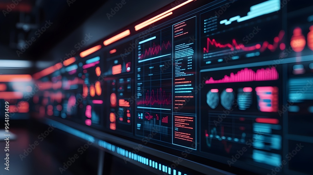 Futuristic Digital Interface with Red and Blue Lights Futuristic Digital Interface with Red and Blue Lights