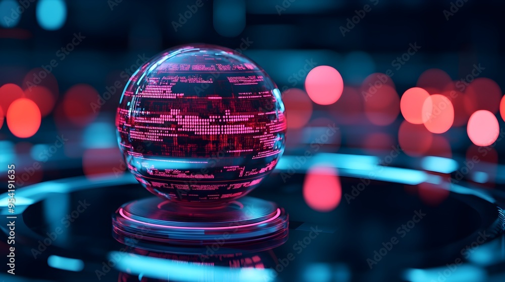 Futuristic Globe with Glowing Data and Neon Lights Futuristic Globe with Glowing Data and Neon Lights