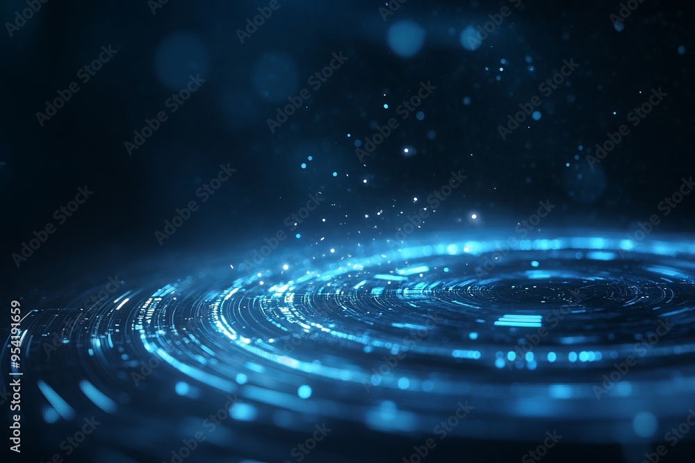 Fototapeta premium A mesmerizing blue ripple effect with glowing particles, perfect for backgrounds or digital designs.
