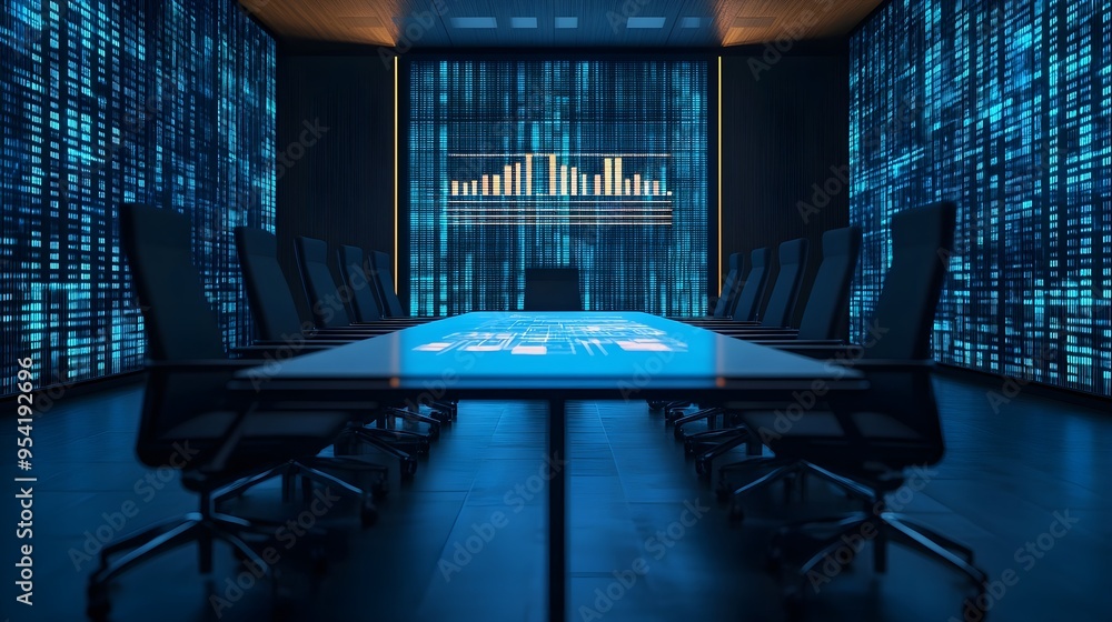 Futuristic Meeting Room with Data Visualization Wall Futuristic Meeting Room with Data Visualization Wall