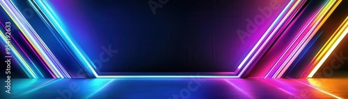 Black frame with glowing neon abstract art inside, minimalist, tech-inspired design, sharp and vibrant