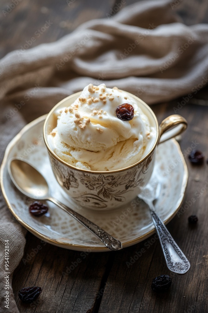 Ice cream decorated with raisin grains Ice cream decorated with raisin grains