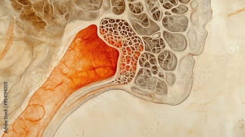 Cross-sectional view of the esophagus with esophageal webs, showing thin membranes that can obstruct the passage of food photo