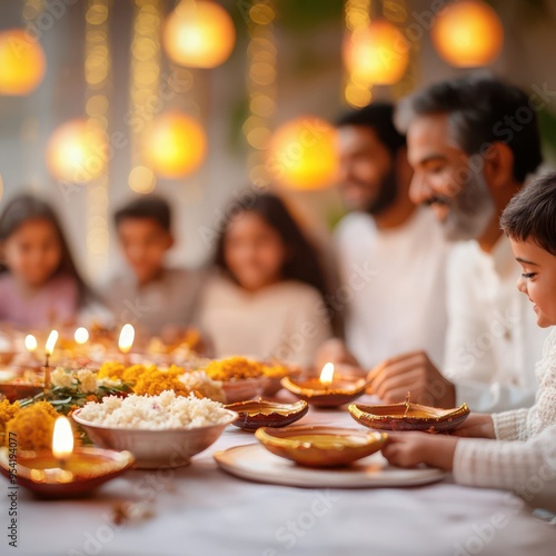 A joyful family celebration with delicious food and bright candles, showcasing togetherness during a festive gathering. photo