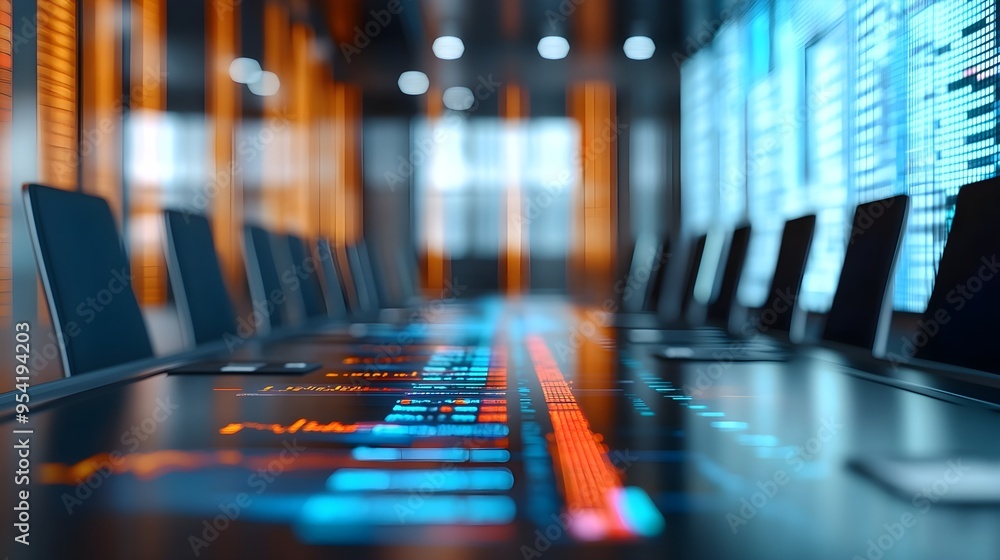 Futuristic Tech Conference Table with Data Display Futuristic Tech Conference Table with Data Display