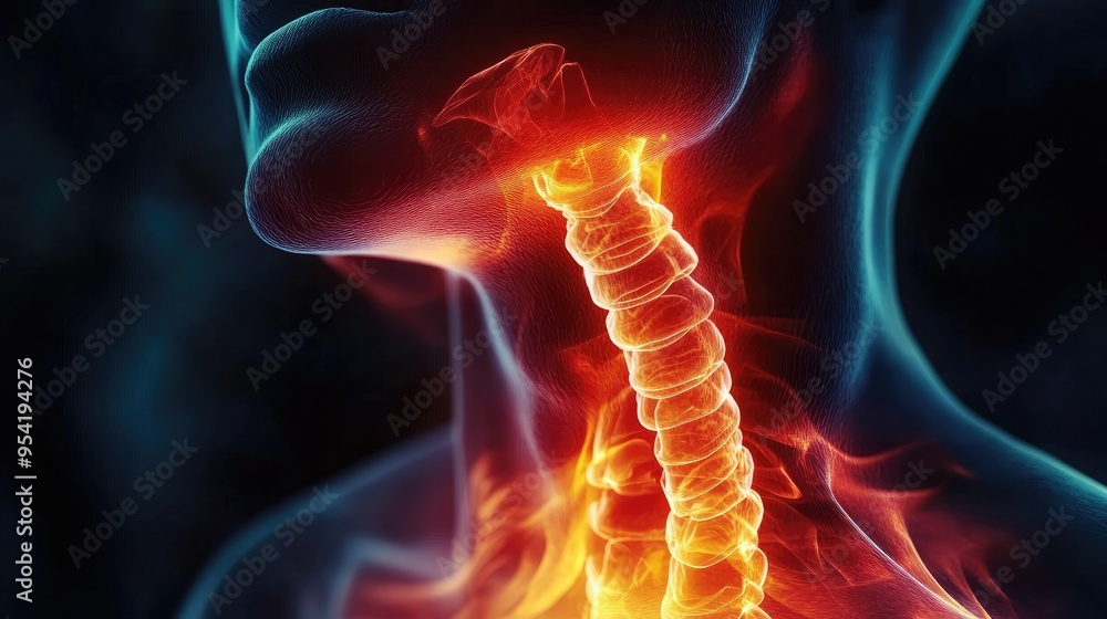 Esophagus with signs of esophagitis, showing inflammation and potential complications like narrowing of the esophagus Esophagus with signs of esophagitis, showing inflammation and potential complications like narrowing of the esophagus