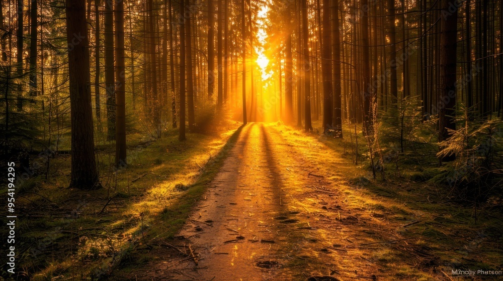 Fototapeta premium Sunbeams Through the Trees in a Forest