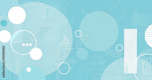 Abstract design featuring geometric shapes and patterns in soft blue tones.