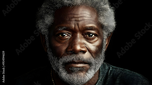 Close-up portrait of a serious, mature man with gray hair and beard.