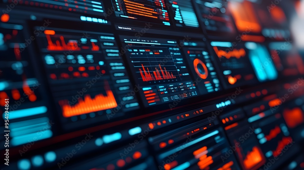 Futuristic Tech Interface with Red and Blue Graphs Futuristic Tech Interface with Red and Blue Graphs