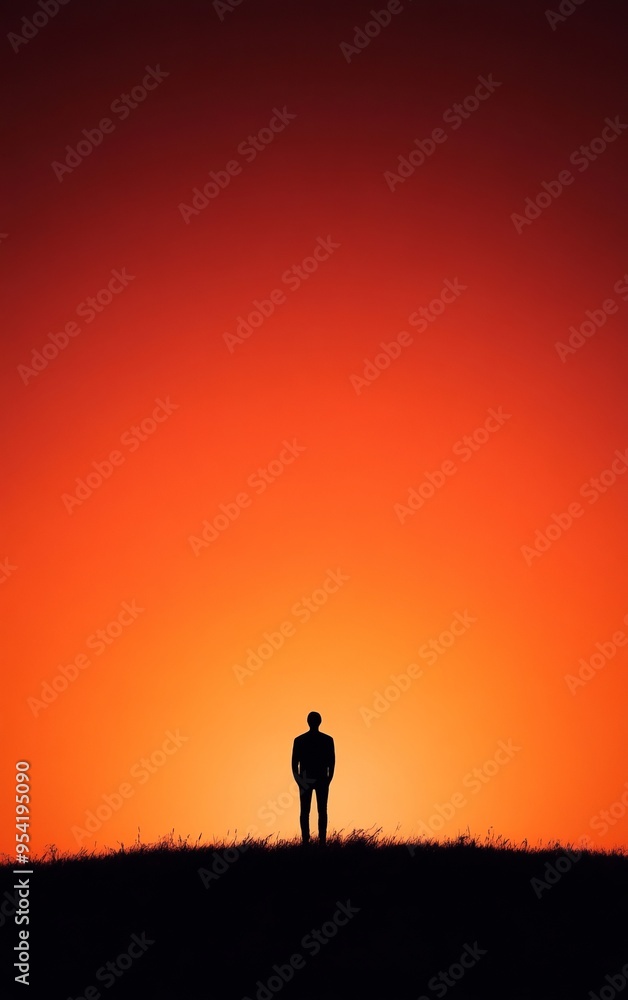 Silhouette of a person standing against a vibrant sunset, symbolizing solitude and reflection in nature's beauty. Silhouette of a person standing against a vibrant sunset, symbolizing solitude and reflection in nature's beauty.