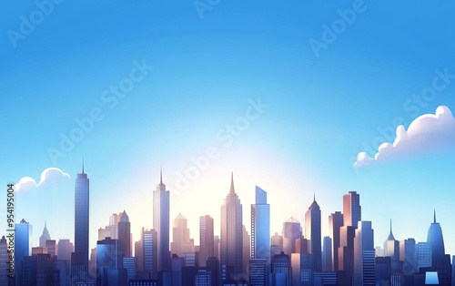 A vibrant skyline illustration capturing majestic buildings under a clear blue sky, perfect for modern urban themes.