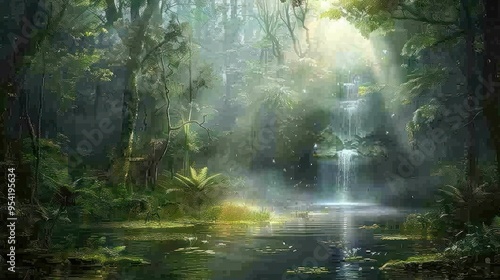 Wallpaper Mural Tranquil Waterfall in a Lush Rainforest Torontodigital.ca
