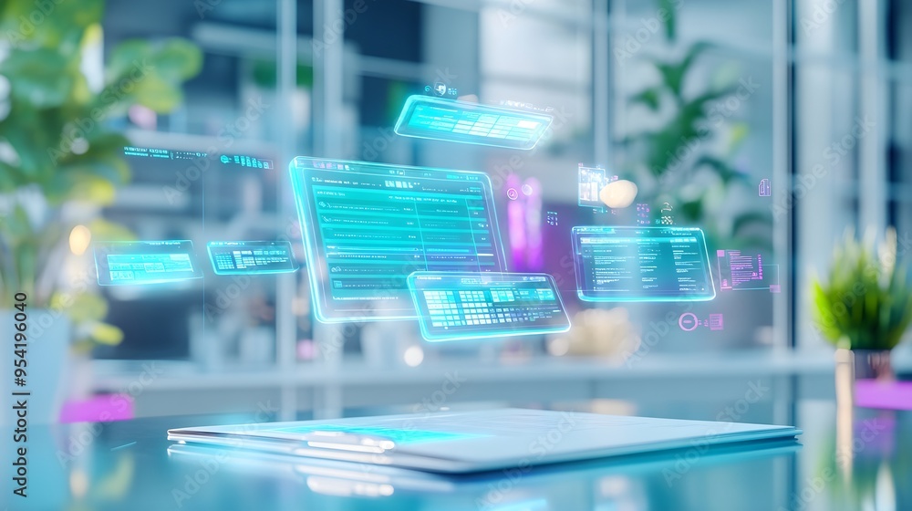 custom made wallpaper toronto digitalHolographic Data Interfaces on Tablet, Futuristic Tech