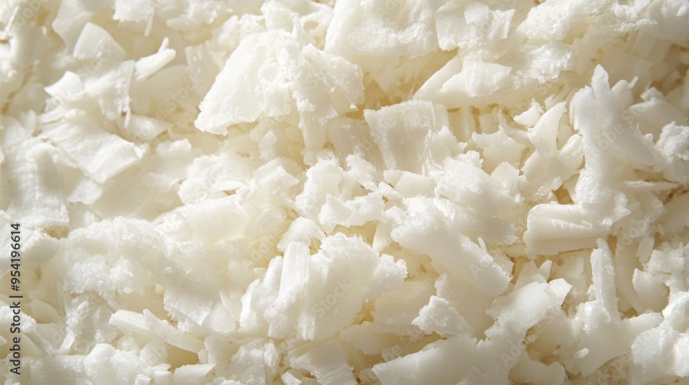 A pile of coconut flakes closeup view A pile of coconut flakes closeup view