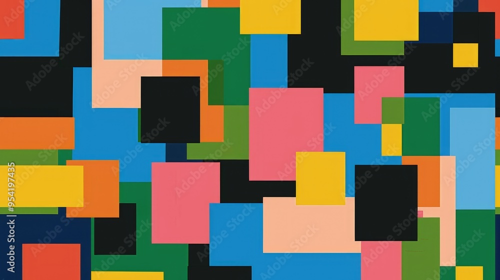 A vibrant abstract composition featuring colorful geometric shapes and blocks. A vibrant abstract composition featuring colorful geometric shapes and blocks.