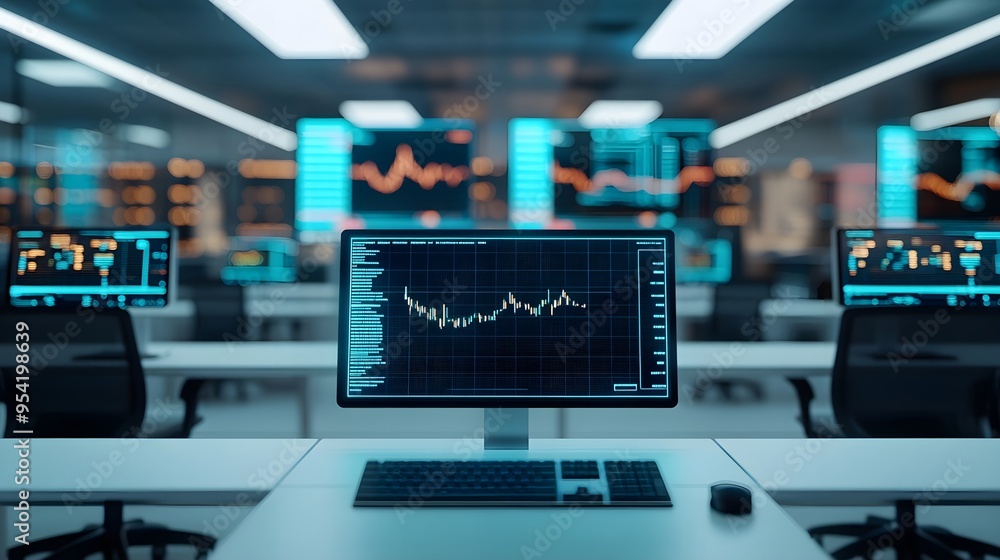 Stock Market Data on Computer Screen in Modern Office Stock Market Data on Computer Screen in Modern Office