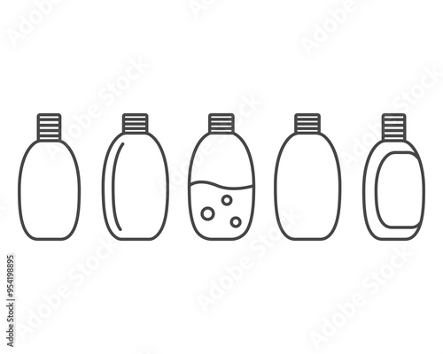 Collection vector icons of beauty, cosmetics and care. Bottle, jar, shower gel, face cream, body lotion, spray, ointment, paste.