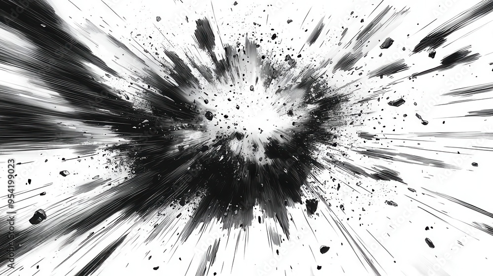 dynamic mangastyle explosion bold black ink lines radiating outward stylized speed lines comic book onomatopoeia stark white background high contrast and energy dynamic mangastyle explosion bold black ink lines radiating outward stylized speed lines comic book onomatopoeia stark white background high contrast and energy