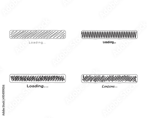 Collection Loading bar status icon. Vector illustration. Set of vector loaded icons. Download progress. Donload or Upload. Hand-drawn sketch-scribble.