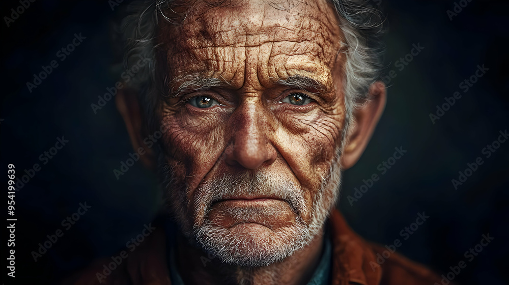 Close-up portrait of an elderly man with wrinkles and grey hair, looking directly at the camera. Close-up portrait of an elderly man with wrinkles and grey hair, looking directly at the camera.