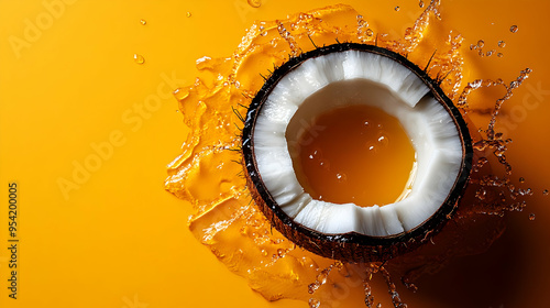 Coconut half with splashing...