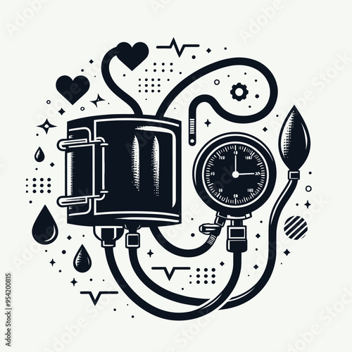silhouette of a blood pressure cuff, including the inflatable cuff and the gauge 