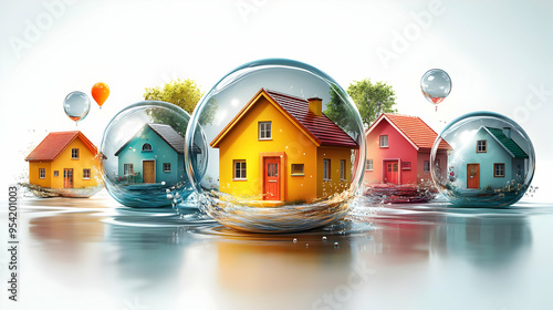 Colorful houses inside bubb...