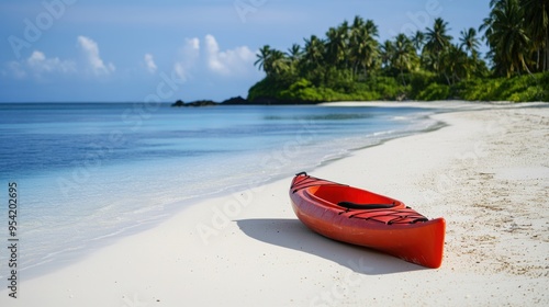 A lonely kayak at tropical sea beach