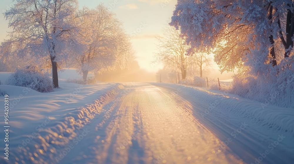 Snow-covered roads in the morning Snow-covered roads in the morning