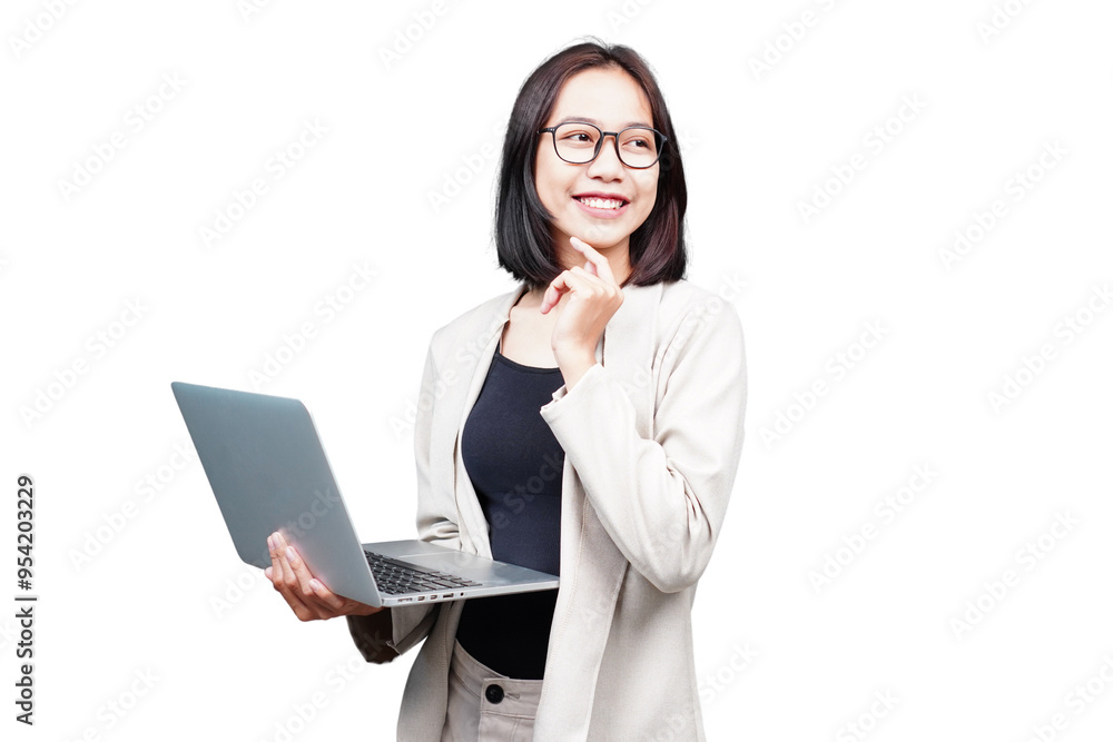 Asian Businesswoman with laptop isolated transparent Asian Businesswoman with laptop isolated transparent