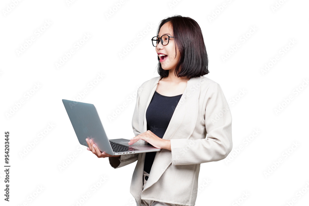 Asian Businesswoman with laptop isolated transparent Asian Businesswoman with laptop isolated transparent