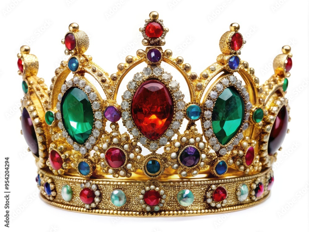 Regal Crown Adorned With Gemstones, Royal Symbol Of Power And Authority, Isolated On White Background Regal Crown Adorned With Gemstones, Royal Symbol Of Power And Authority, Isolated On White Background