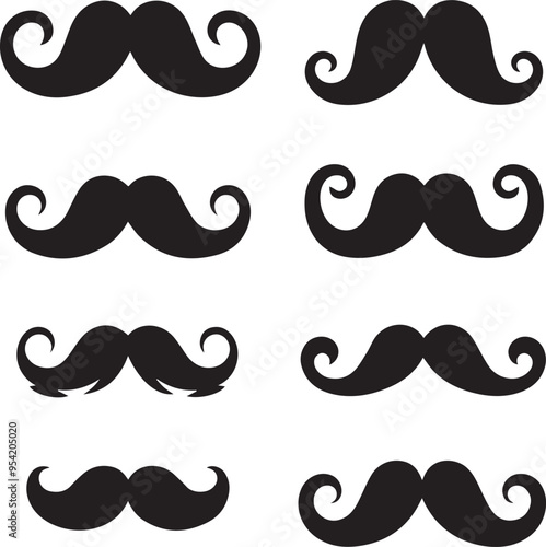 set of mustaches, moustache silhouette vector, Mustache icons
