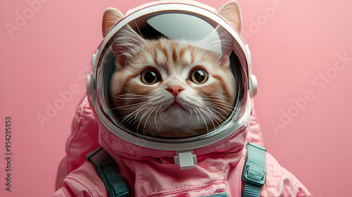 Curious cat astronaut looki...