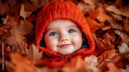 Cute baby boy wearing an or...