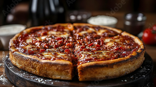 Deep dish pizza with melted...