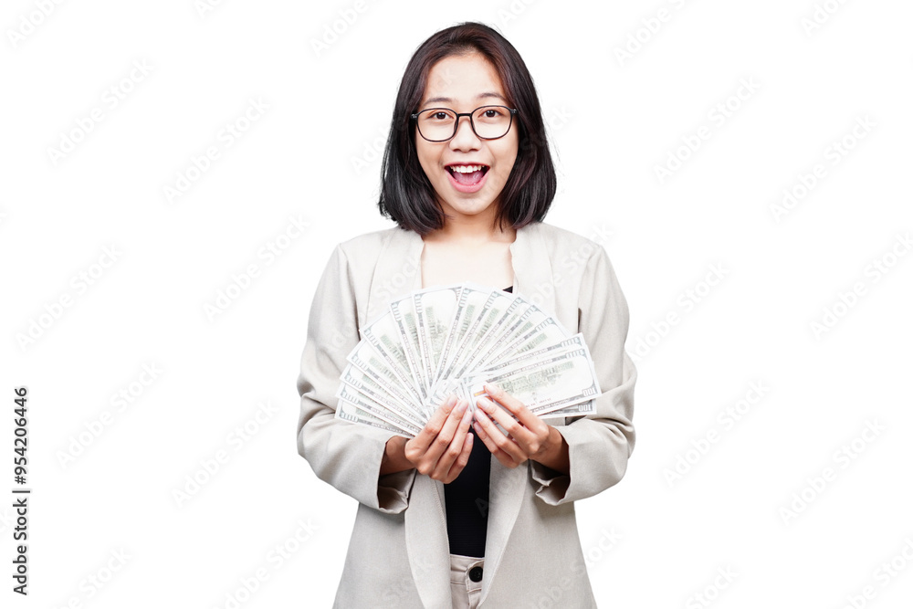 Asian Businesswoman with money isolated transparent Asian Businesswoman with money isolated transparent