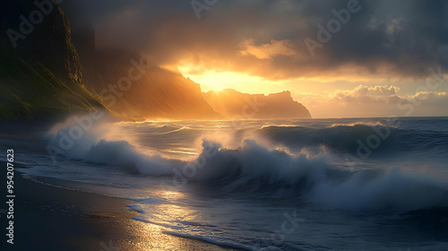 Dramatic sunset over a rock...