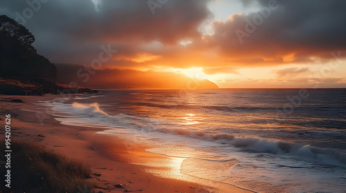 Dramatic sunset over a sand...