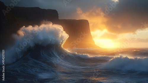 Dramatic wave crashing agai...