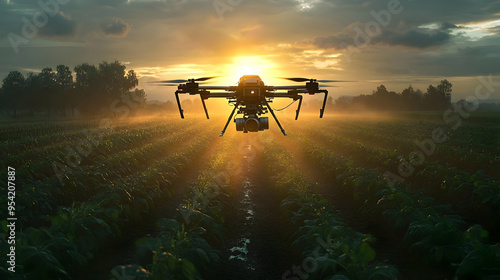 Drone flying over a field o...