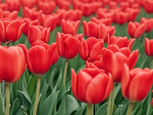 A large field of red tulips in red (Background)